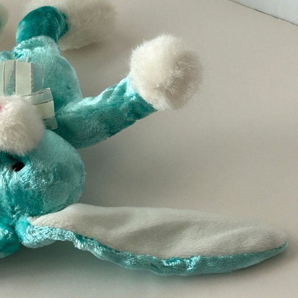 Dan Dee Teal Plush Bunny Rabbit Pink Nose & Bow Flopy Ear 11" Stuffed Animal Toy - Picture 8 of 11